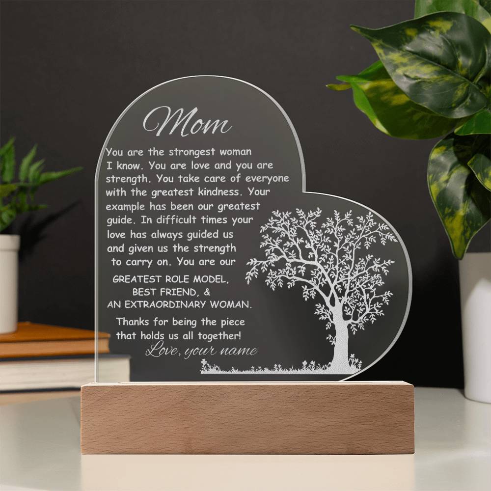 Mom Engraved Acrylic Heart Plaque Gift-[product type]