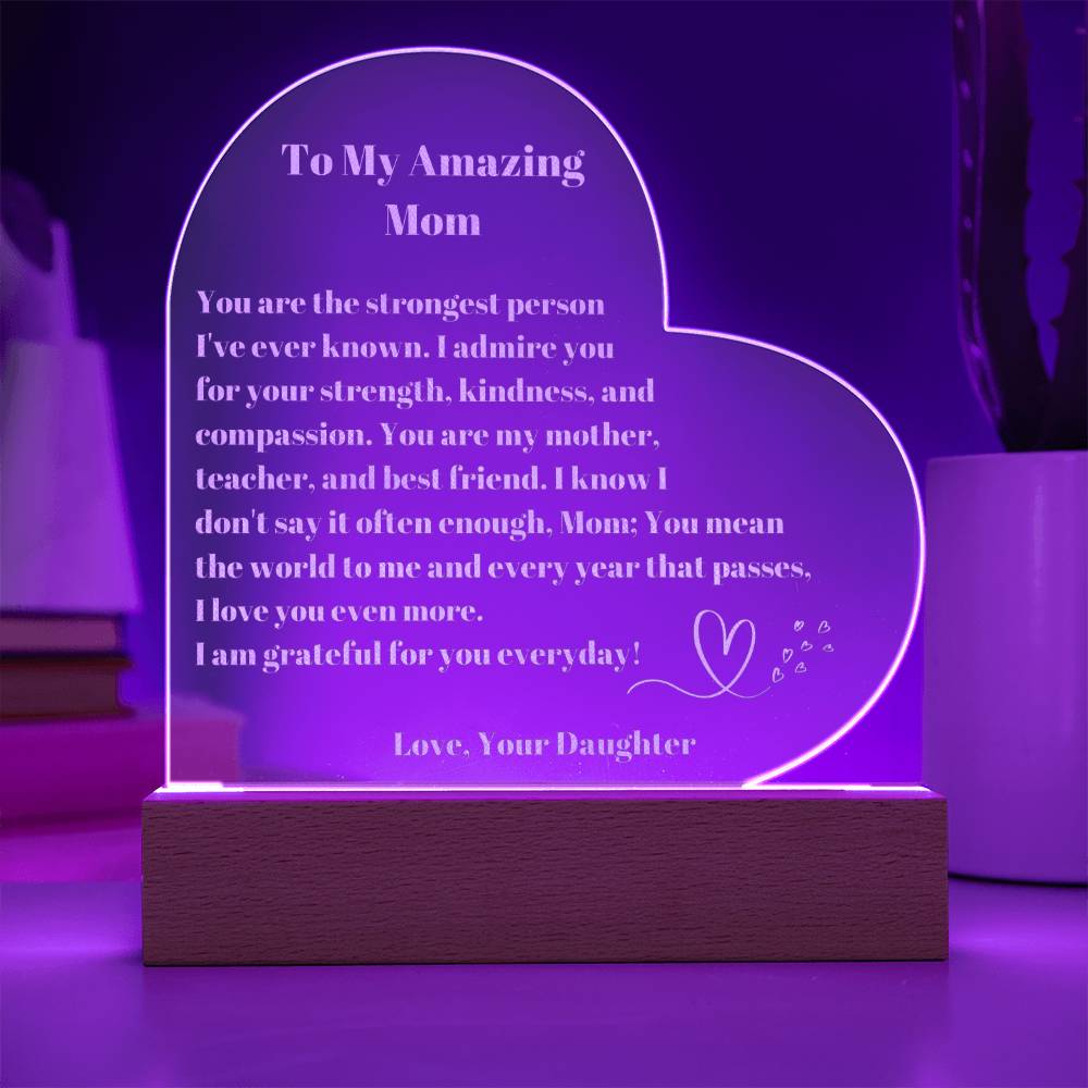 Mom Gift, Mother Daughter Gifts, Mom Heart Acrylic Plaque Gift, Present to My Mom on Mother's Day, Mothers Plaque Engraved-[product type]