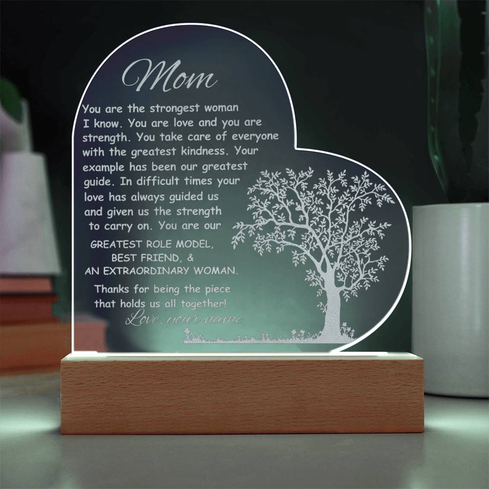 Mom Engraved Acrylic Heart Plaque Gift-[product type]