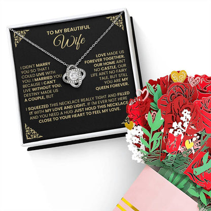 To My Wife My Queen - Knot Necklace & Flower Bouquet Gift Set-[Heartfelt Family Gift]