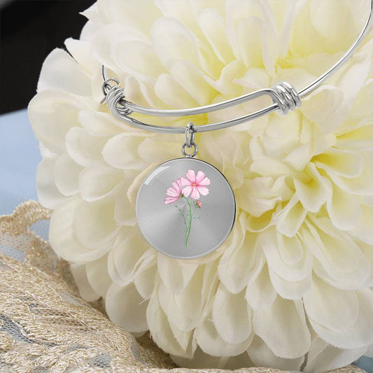 October Birth Flower Cosmos Personalized Birth Flower Bangle Bracelet-[product type]