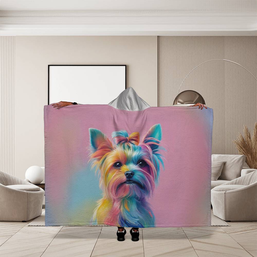 Yorkie Fleece  Hooded Blanket-[product type]