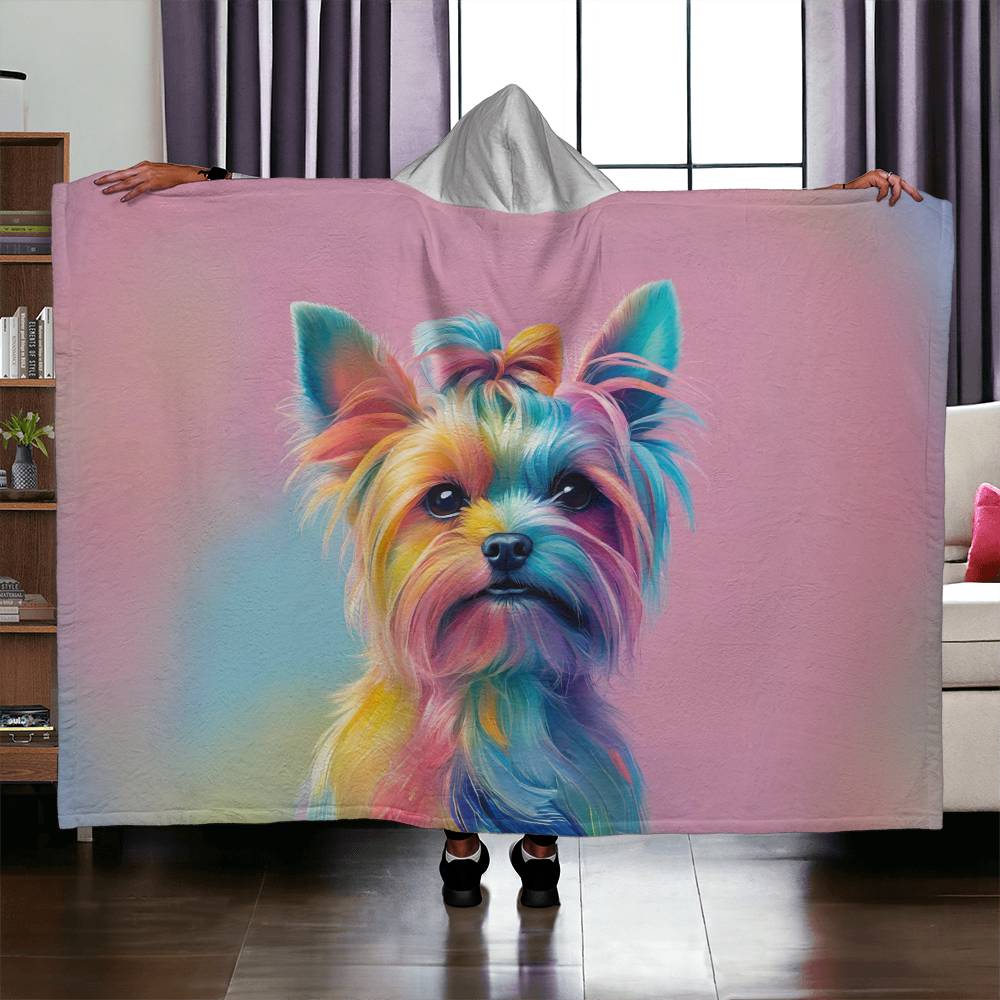 Yorkie Fleece  Hooded Blanket-[product type]