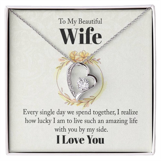 Beautiful Wife Lucky With You By My Side Heart Necklace Gift-[product type]