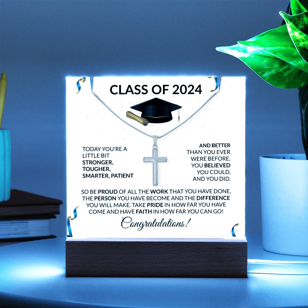 Graduation Class of 2024 Cross Necklace and Keepsake Jewelry Holder Gift Set