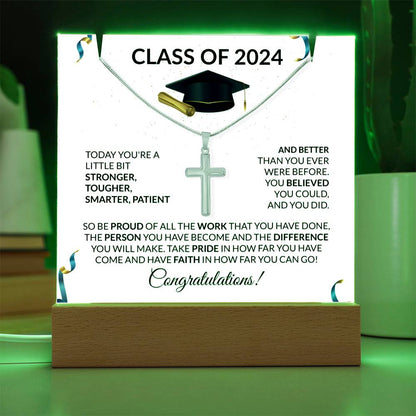 Graduation Class of 2024 Cross Necklace and Keepsake Jewelry Holder Gift Set