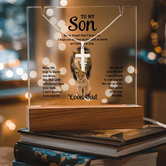 To My Son Cross Necklace and Jewelry Holder Gift Set from Dad