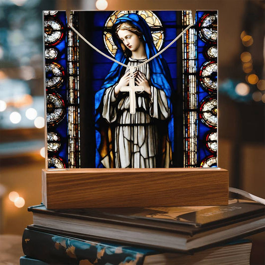 Virgin Mary Cross Necklace and Jewelry Holder Gift Set