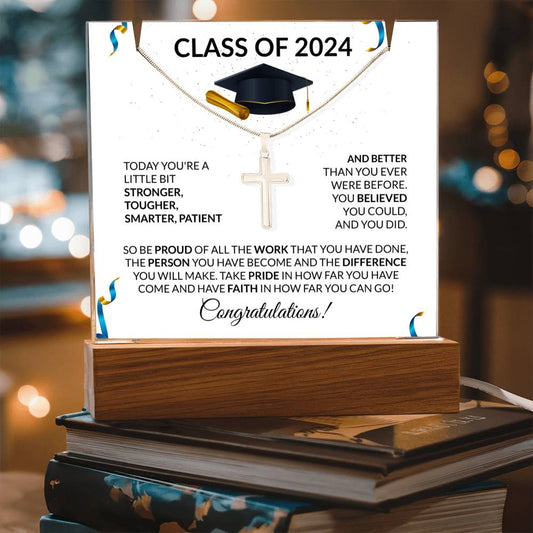 Graduation Class of 2024 Cross Necklace and Keepsake Jewelry Holder Gift Set