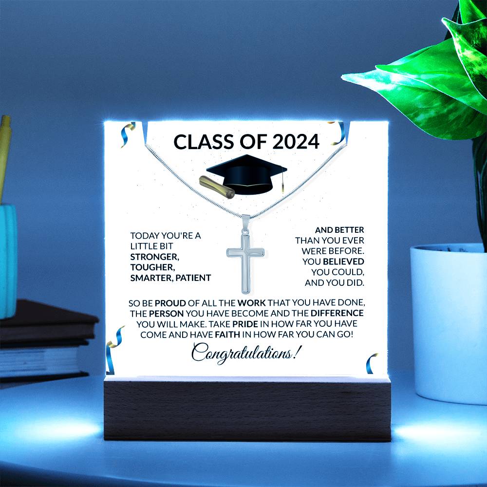 Graduation Class of 2024 Cross Necklace and Keepsake Jewelry Holder Gift Set