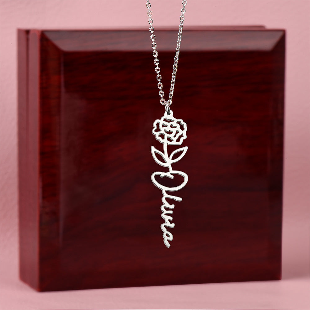 Birth Flower Name Necklace-[Heartfelt Family Gift]