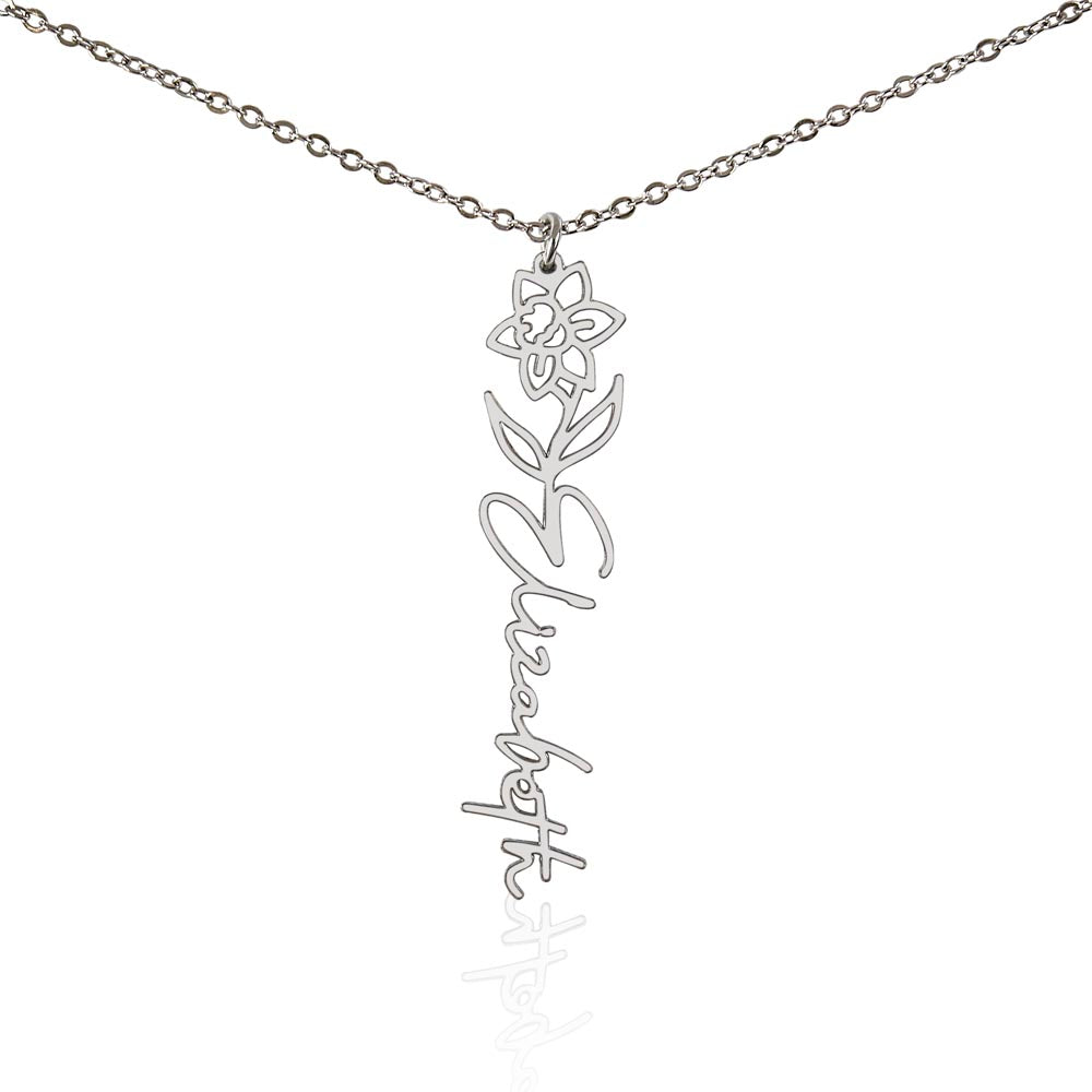 Birth Flower Name Necklace-[Heartfelt Family Gift]