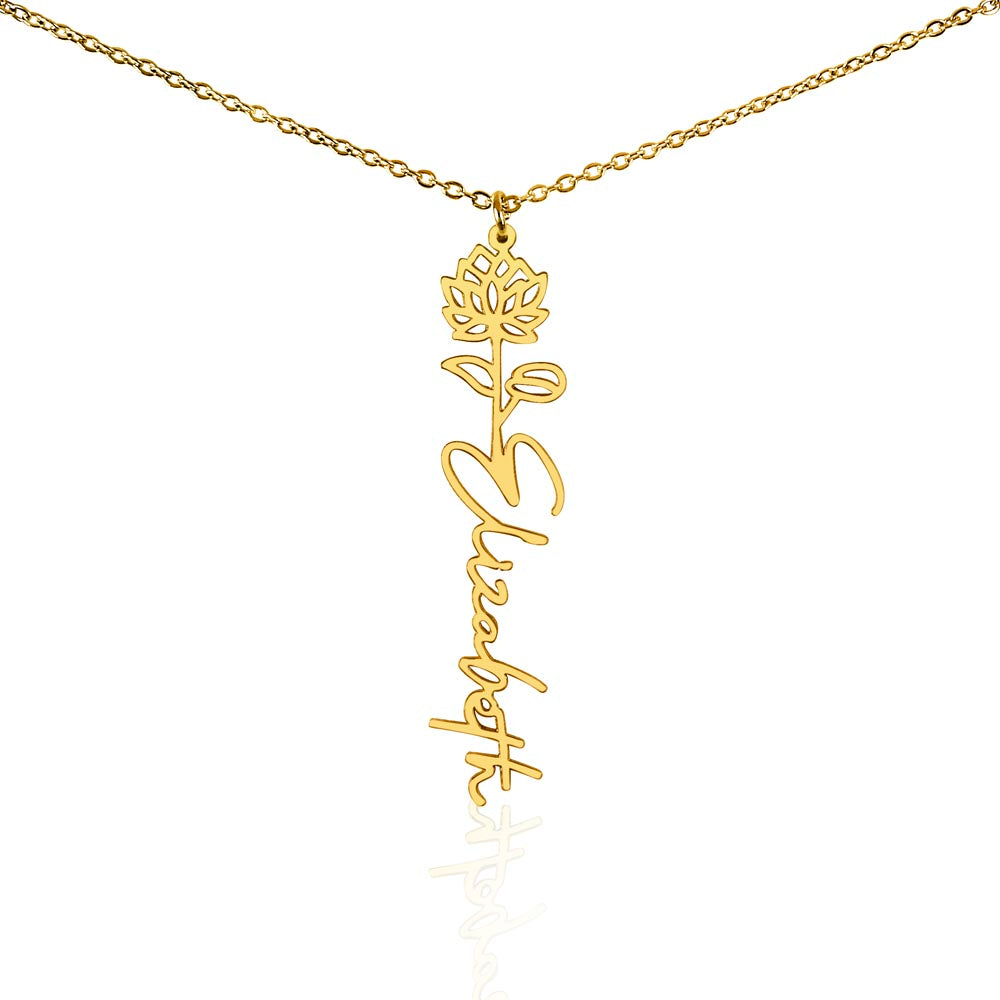 Birth Flower Name Necklace-[Heartfelt Family Gift]