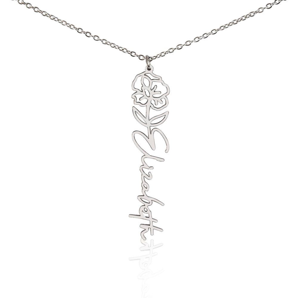 Birth Flower Name Necklace-[Heartfelt Family Gift]