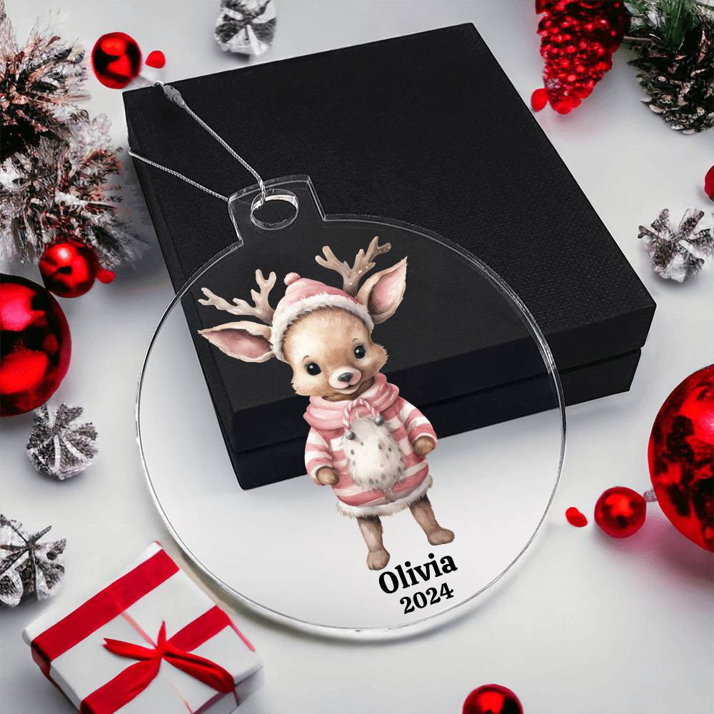 Pink Reindeer Acrylic Christmas Ornament-[Heartfelt Family Gift]