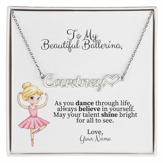 Ballerina Name Necklace with Heart-FashionFinds4U