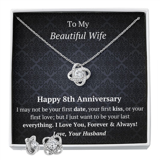 Beautiful Wife -8th Wedding Anniversary Love Knot Necklace Earring Set-FashionFinds4U