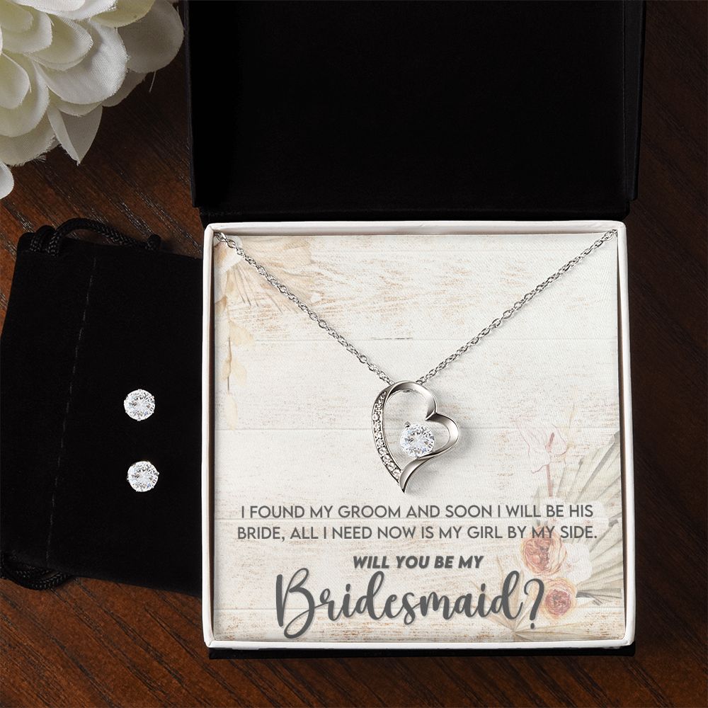 Bridesmaid Proposal Necklace - Bridal Jewelry - Heart Pendant Earring Set-FashionFinds4U