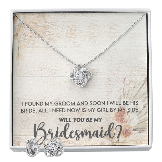 Bridesmaid Proposal Necklace - Bridal Jewelry - Love Knot Pendant Earring Set-FashionFinds4U