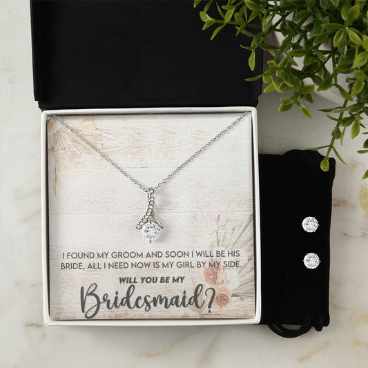 Bridesmaid Proposal Necklace - Bridal Jewelry - Ribbon Pendant Earring Set-FashionFinds4U