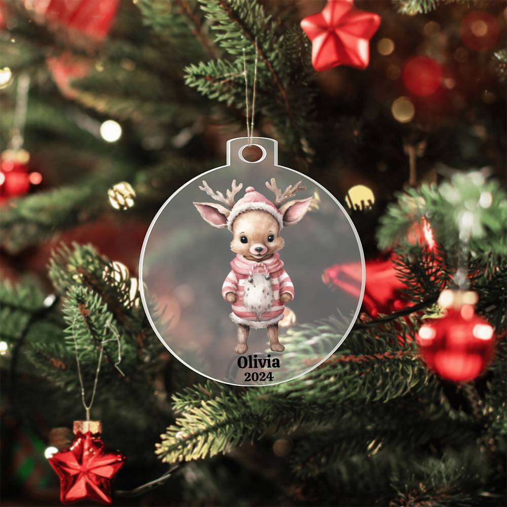 Pink Reindeer Acrylic Christmas Ornament-[Heartfelt Family Gift]