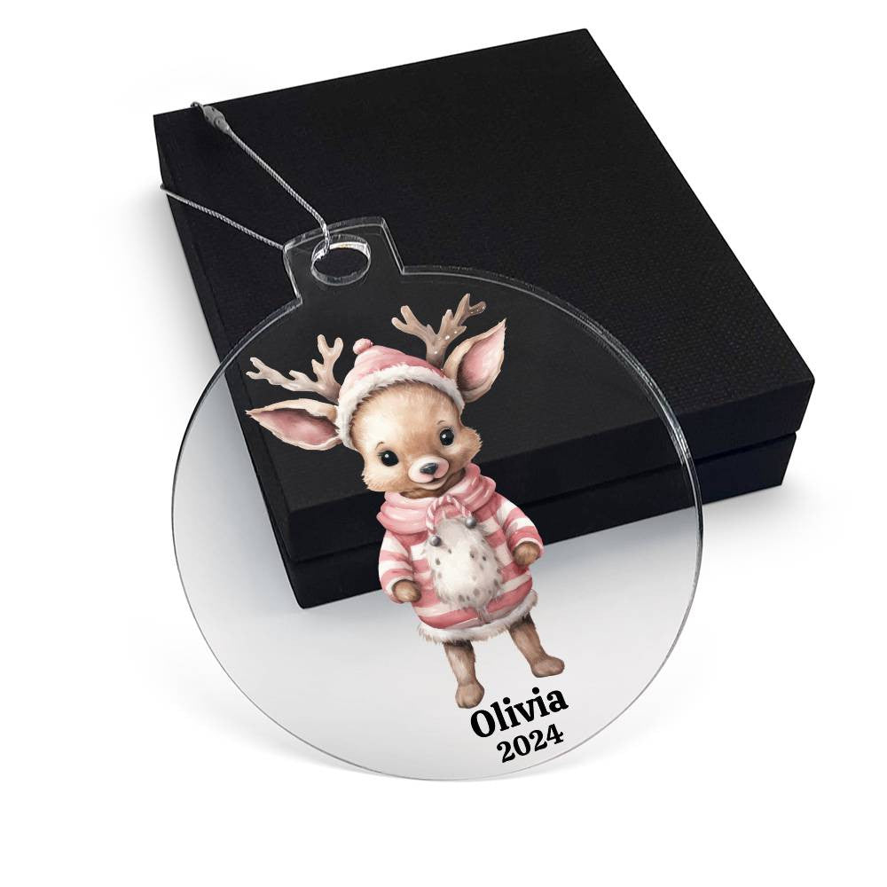 Pink Reindeer Acrylic Christmas Ornament-[Heartfelt Family Gift]