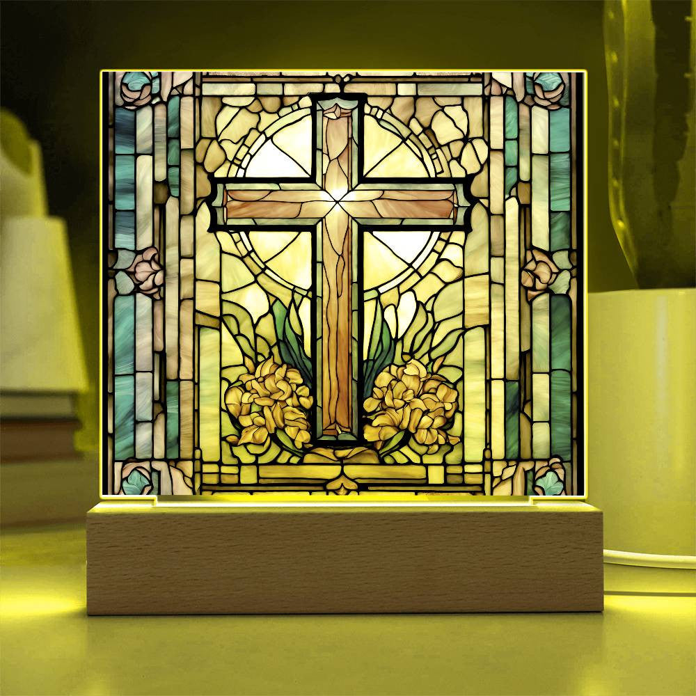 Holy Cross Stained Glass Look Lighted Acrylic Plaque Gift-[product type]