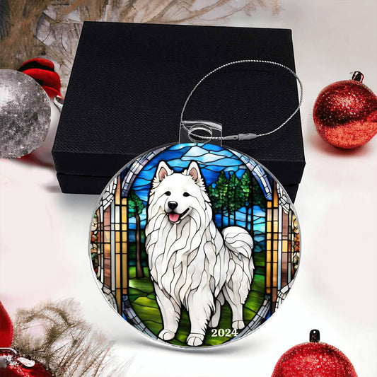 Great Pyreense Dg faux Stained Glass Round Ornament-[Heartfelt Family Gift]