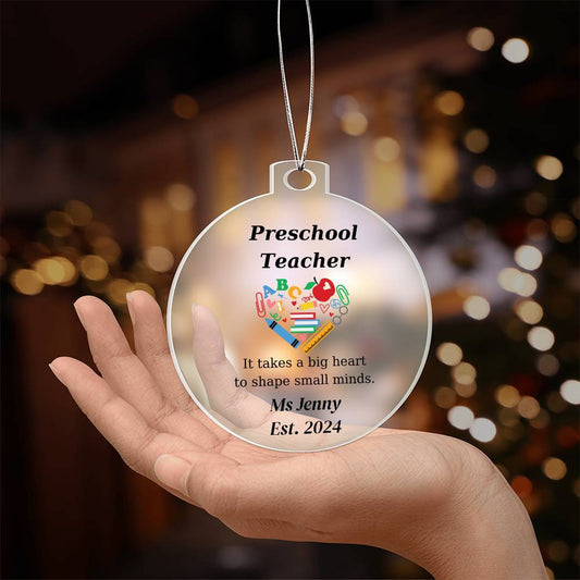 Preschool Teacher Round Christmas Ornament