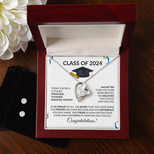 Class of 2024 Graduation Heart Necklace and Earring Gift Set-FashionFinds4U