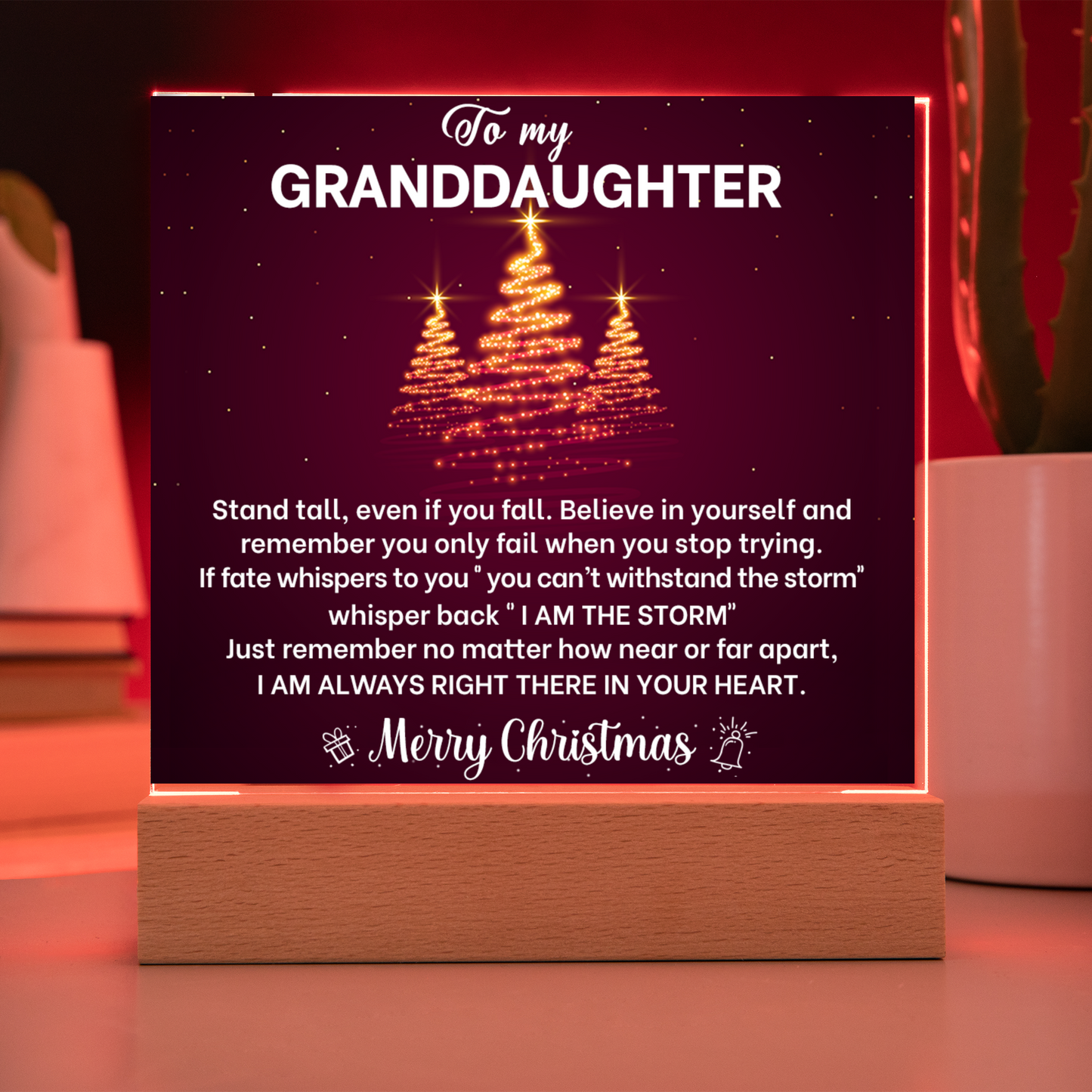 Granddaughter Christmas LED Acrylic Heart Necklace & Plaque Gift set