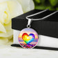 Rainbow Beach Glass Heart Pendant Necklace with Engraving-[Heartfelt Family Gift]