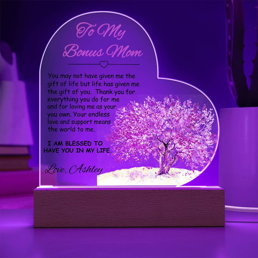 To My/Our Bonus Mom Acrylic Heart Plaque Gift-[product type]