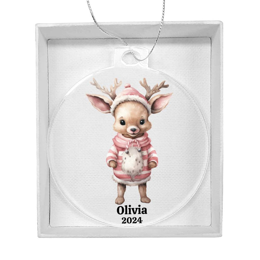 Pink Reindeer Acrylic Christmas Ornament-[Heartfelt Family Gift]