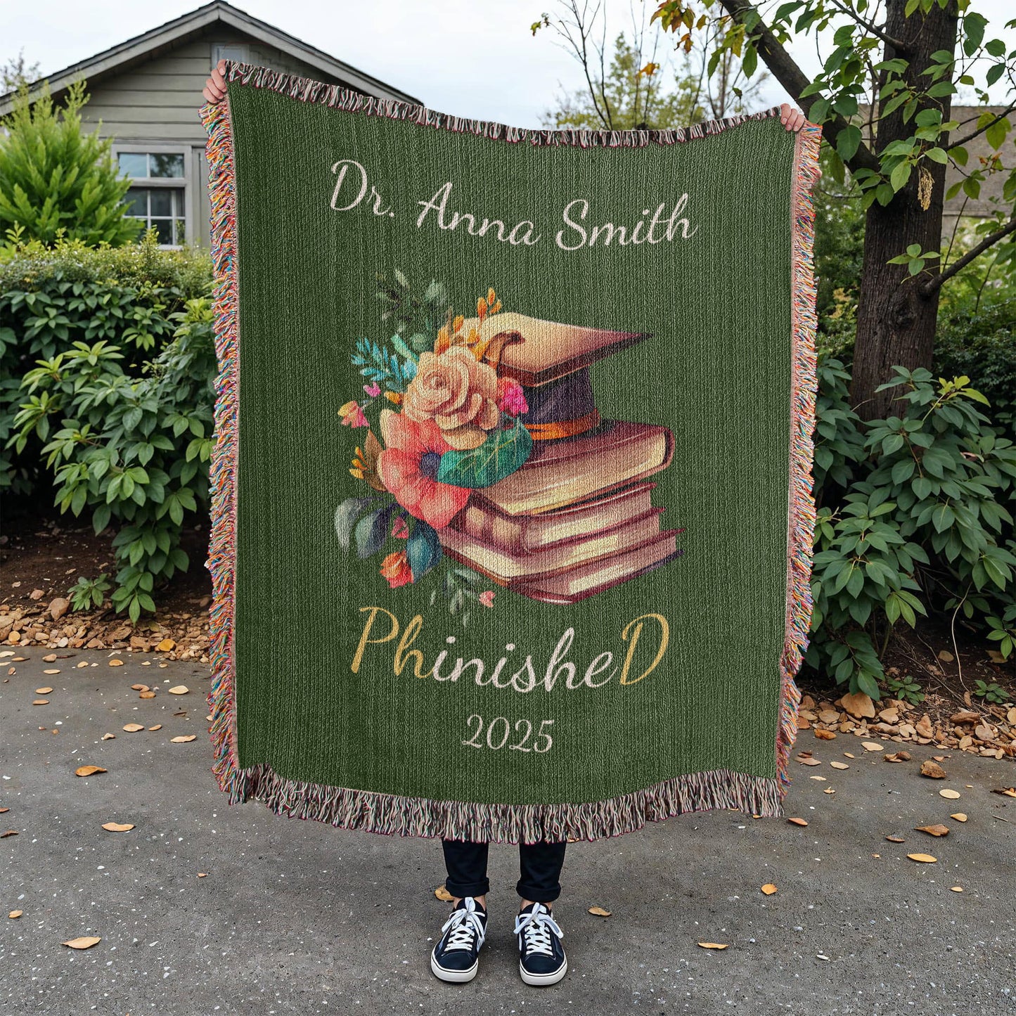 PHD Graduation Woven Cotton Throw-[Heartfelt Family Gift]