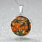 Fall Harvest Pumpkins Round Pendant Necklace in Gold or silver