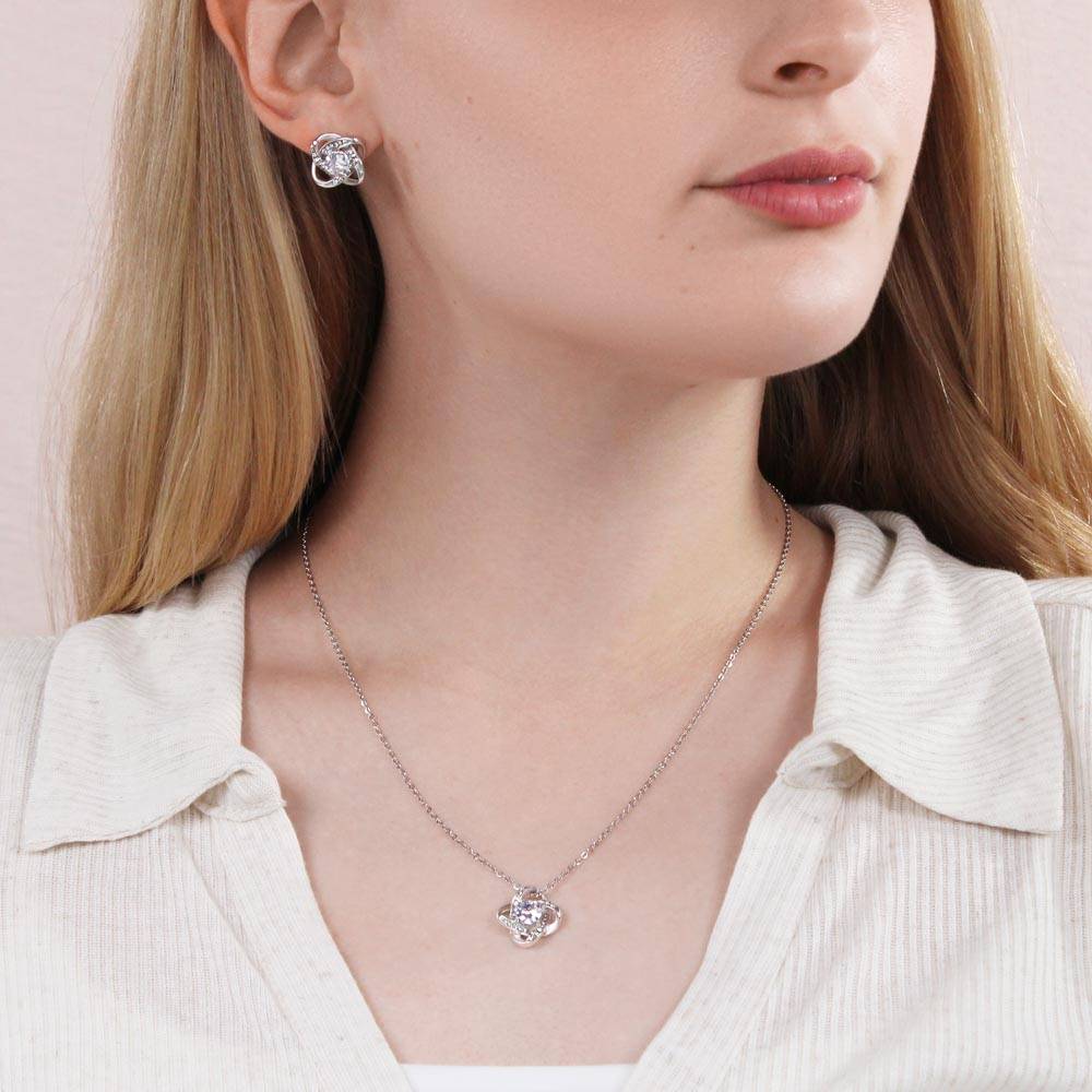 Daughter Enjoy The Ride Love Knot Necklace and Earring Gift Set-FashionFinds4U