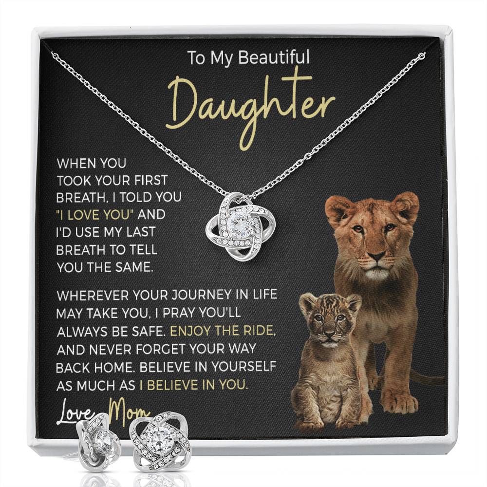 Daughter Enjoy The Ride Love Knot Necklace and Earring Gift Set-FashionFinds4U