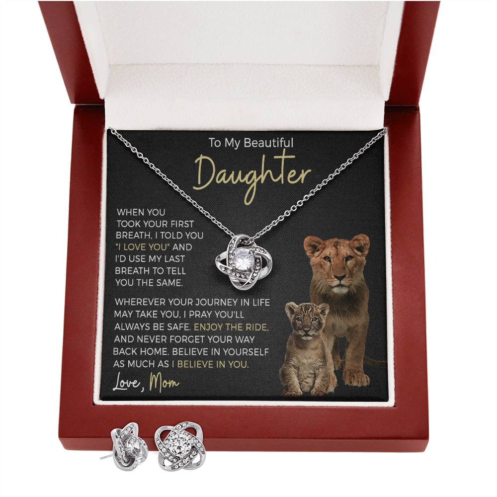 Daughter Enjoy The Ride Love Knot Necklace and Earring Gift Set-FashionFinds4U