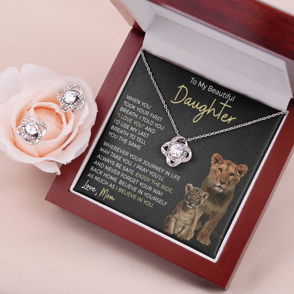 Daughter Enjoy The Ride Love Knot Necklace and Earring Gift Set-FashionFinds4U