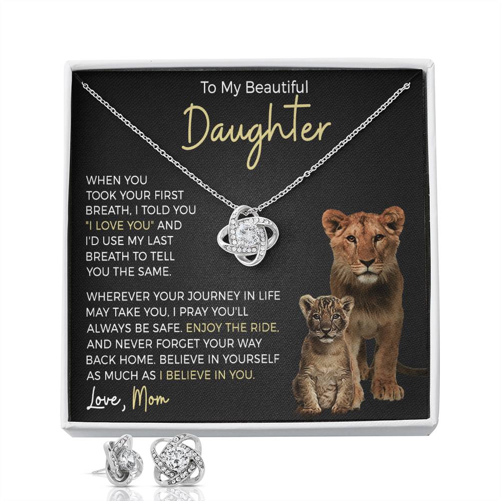 Daughter Enjoy The Ride Love Knot Necklace and Earring Gift Set-FashionFinds4U