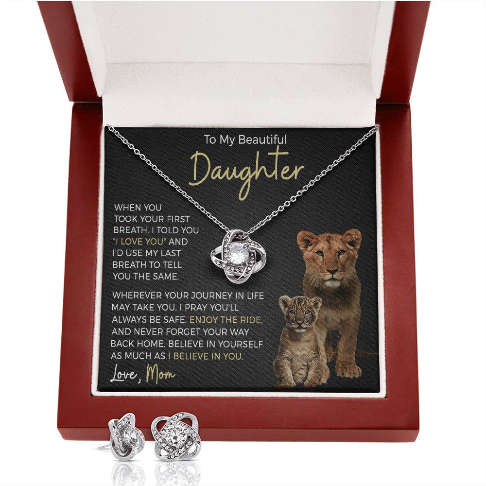 Daughter Enjoy The Ride Love Knot Necklace and Earring Gift Set-FashionFinds4U