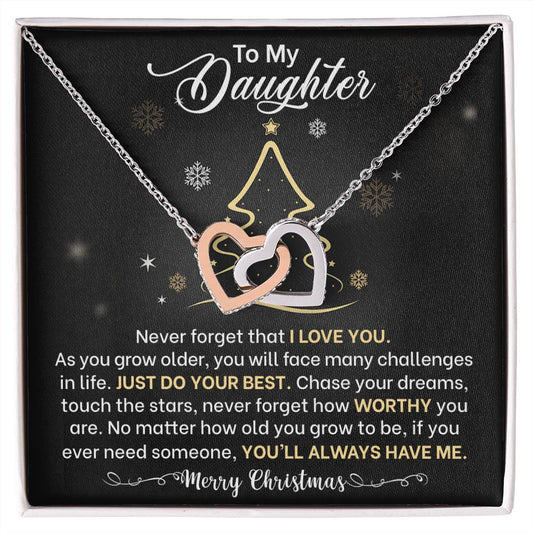 Daughter Merry Christmas Interlocking Hearts Necklace Gift-FashionFinds4U