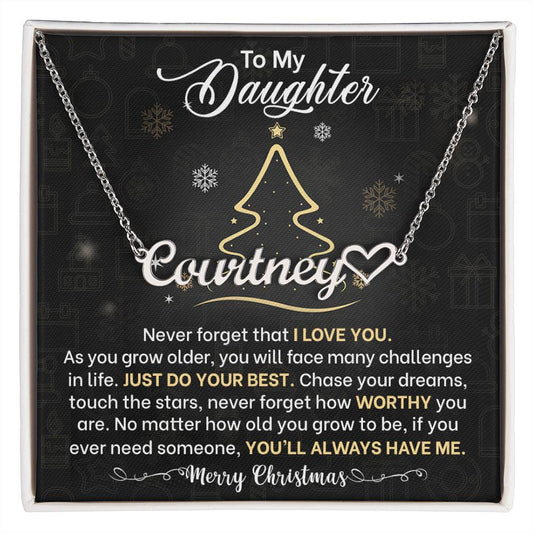 Daughter Never Forget I Love You Christmas Name Necklace with Heart-FashionFinds4U