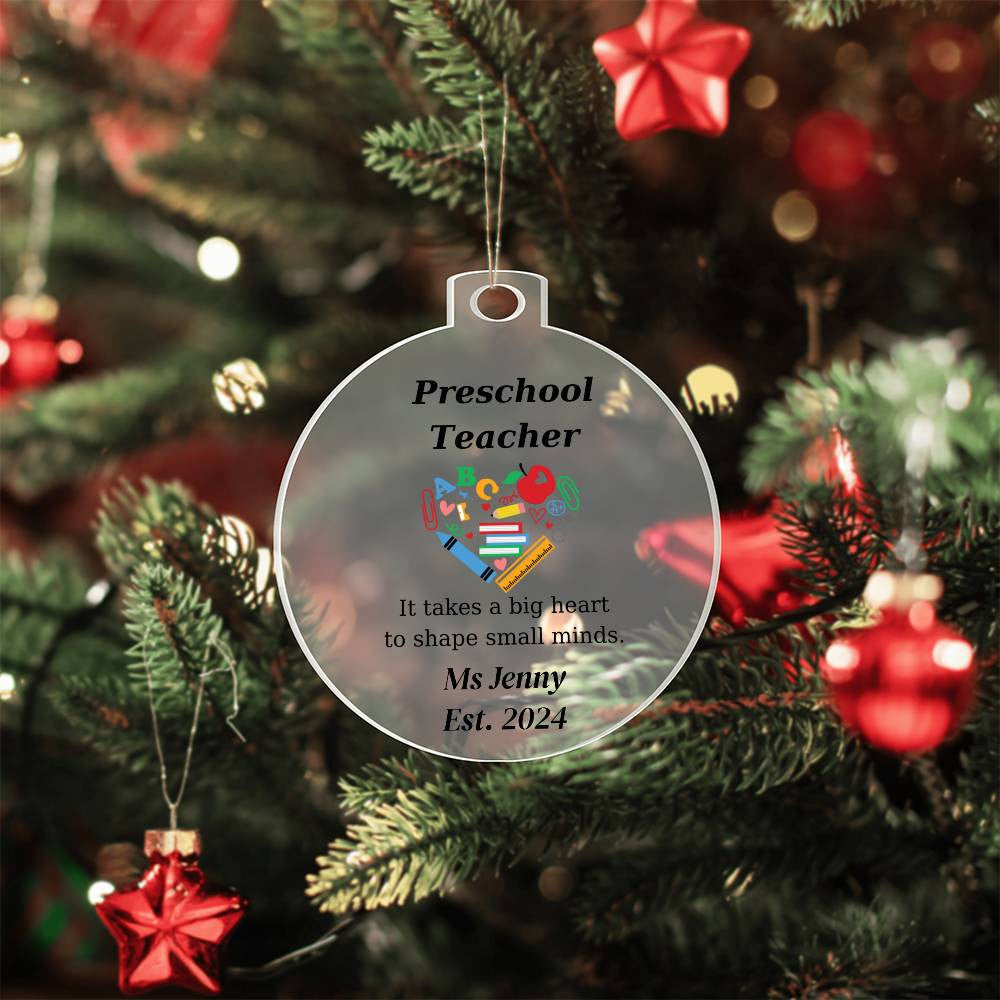 Preschool Teacher Round Christmas Ornament