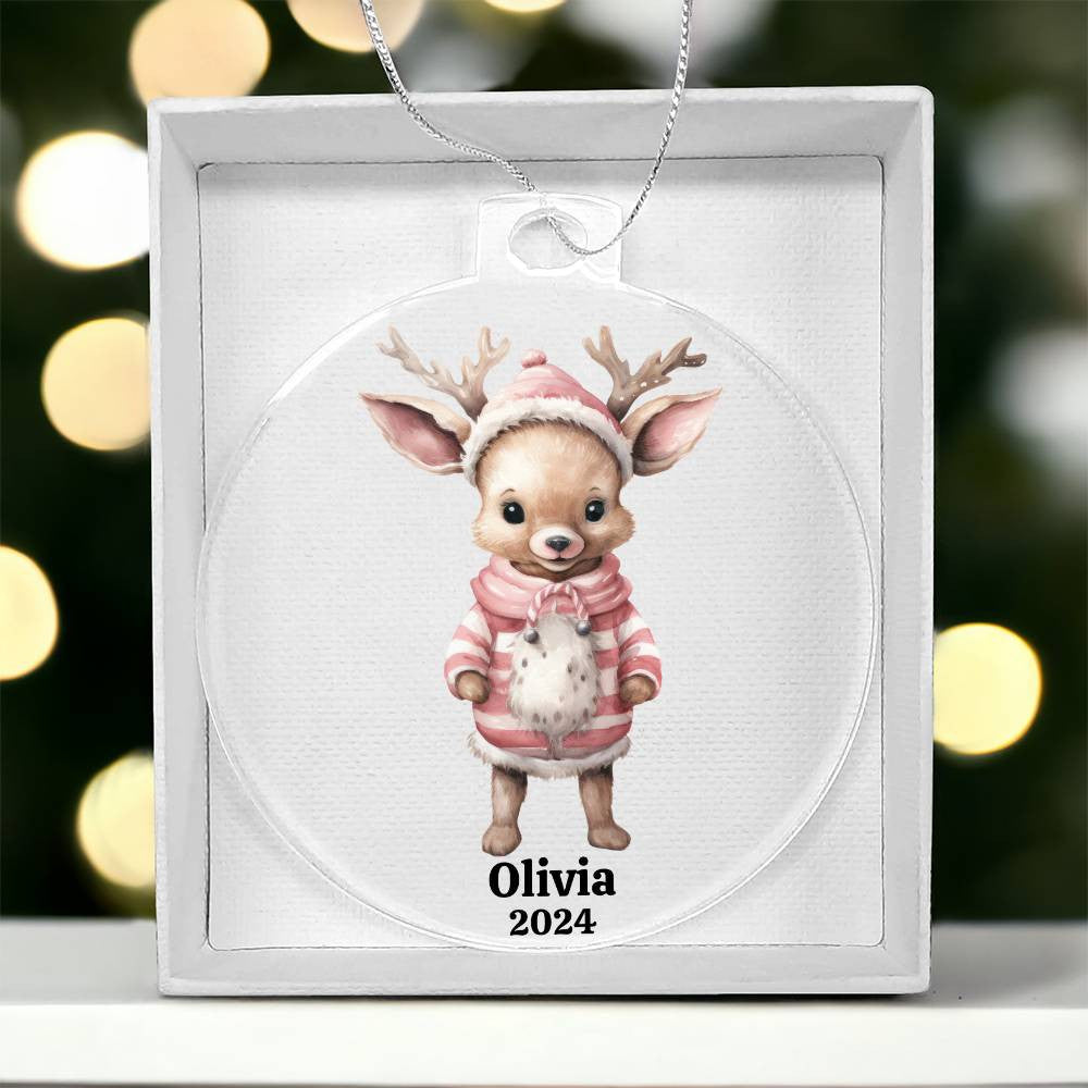 Pink Reindeer Acrylic Christmas Ornament-[Heartfelt Family Gift]