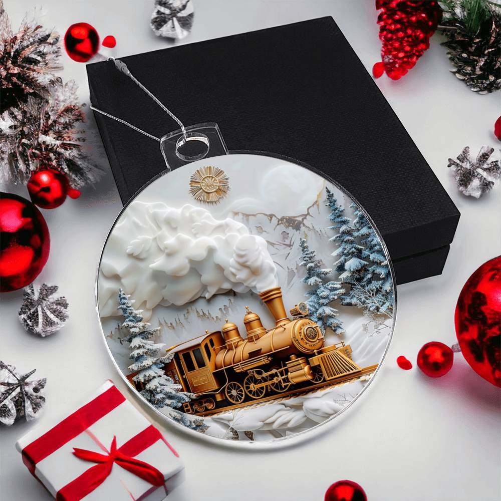 Gold Train Acrylic Christmas Ornament