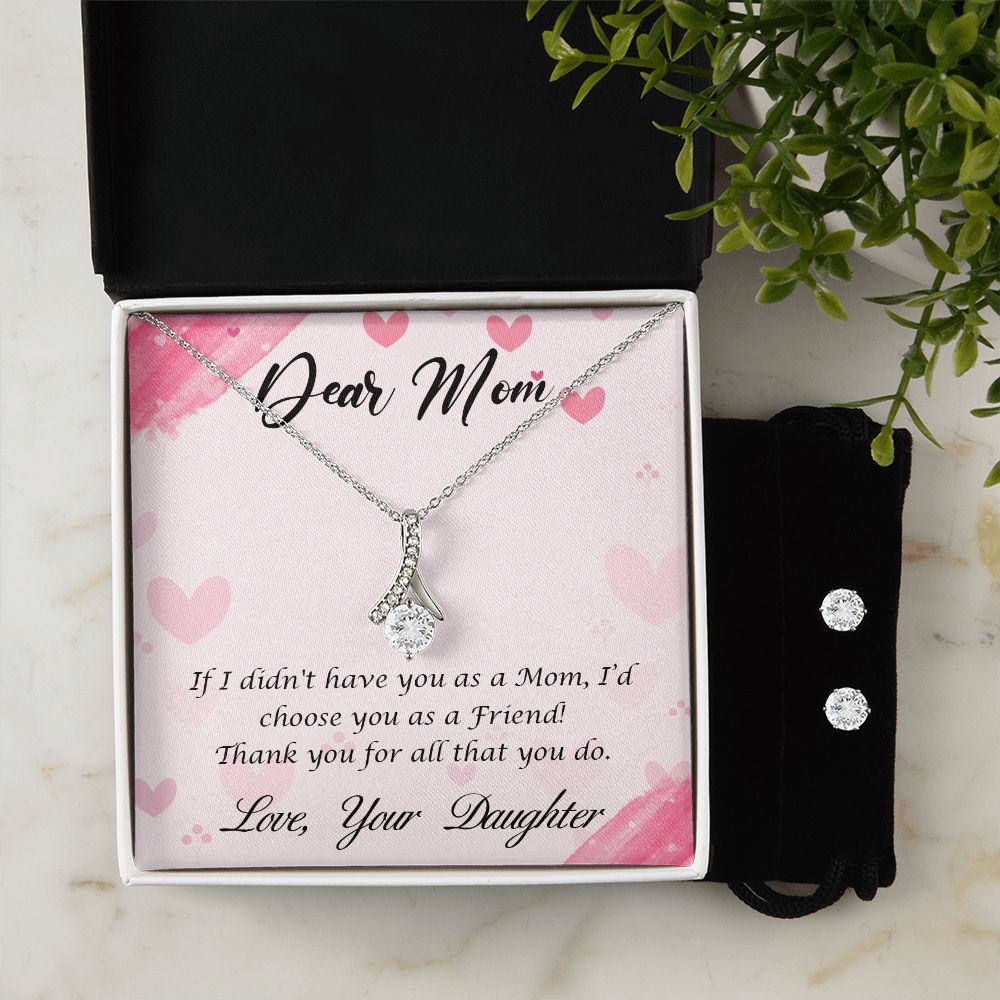 To Mom From Daughter Pink Hearts Happy Mother’s Day Alluring Beauty Necklace Earring Set-FashionFinds4U