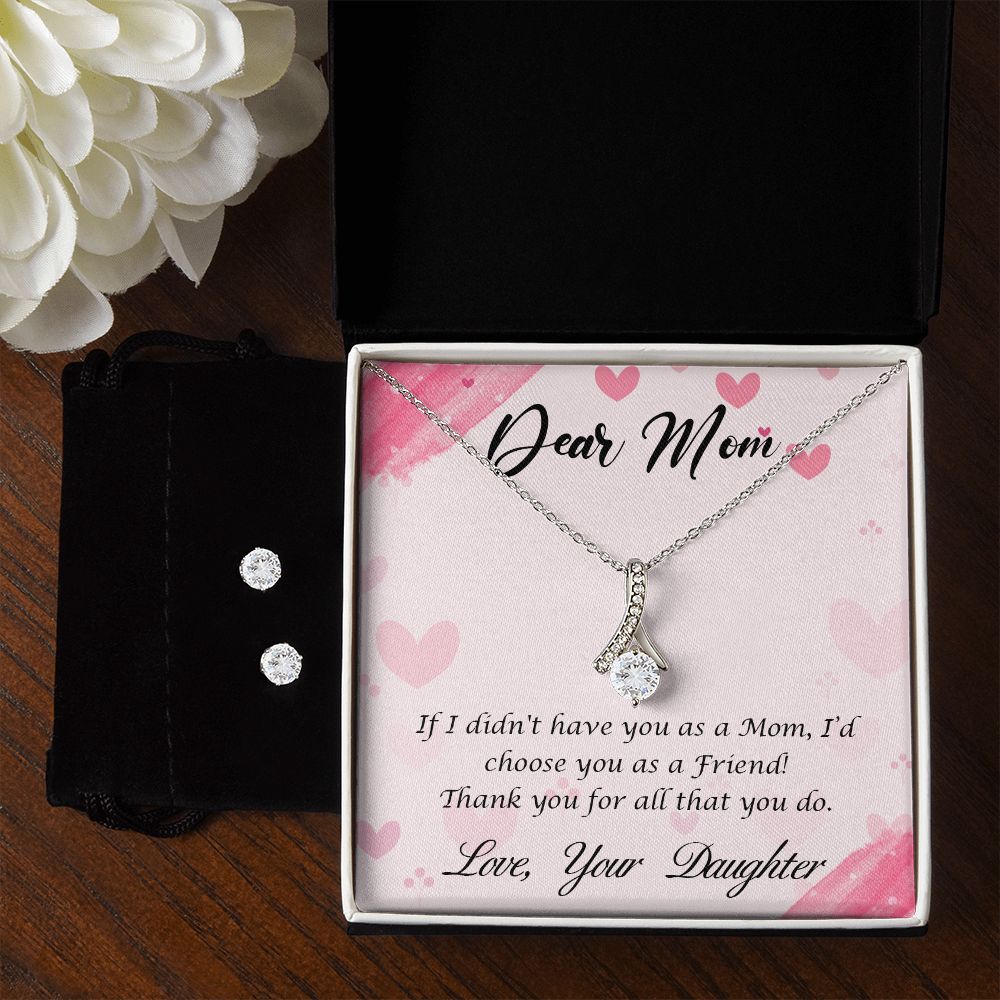 To Mom From Daughter Pink Hearts Happy Mother’s Day Alluring Beauty Necklace Earring Set-FashionFinds4U