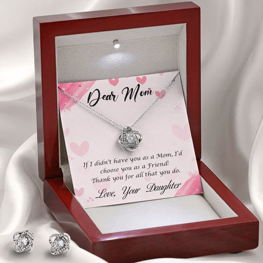 Dear Mom Happy Mother’s Day Love Knot Necklace And Earring Set-FashionFinds4U